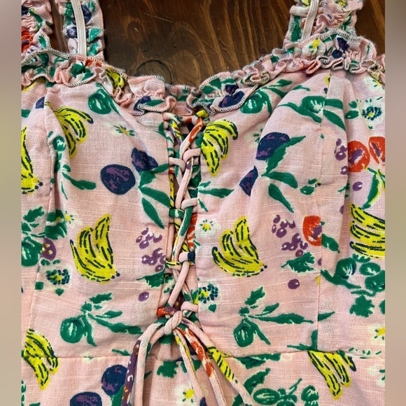 URBAN OUTFITTERS Robin Fruit Mini Lace Up Dress Pink - Picture 8 of 9